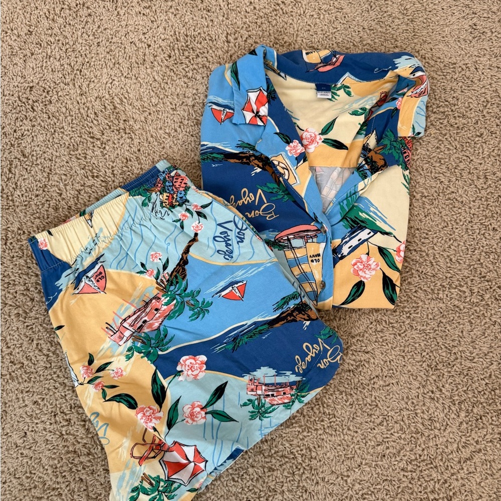 Old Navy Floral Shirt and Shorts Set - Blue, Yellow, Red